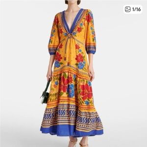 Farm Rio Floral Yard linen-blend maxi dress